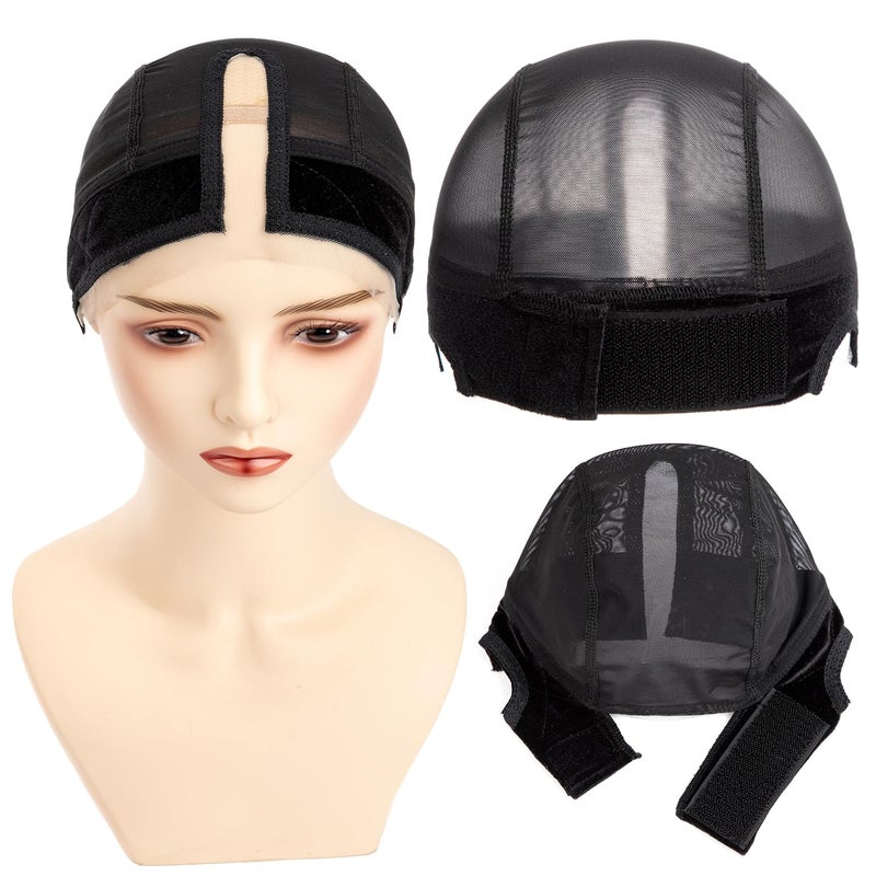 koskusder Wig Caps with Grip Band for Keeping Wigs in Place T-shape Wig Caps for Women Adjustable Wig Grip Cap Band Black Stocking Wig Caps Wide HD Transparent Lace for Front Wig Cap for Wig Making - Image 1
